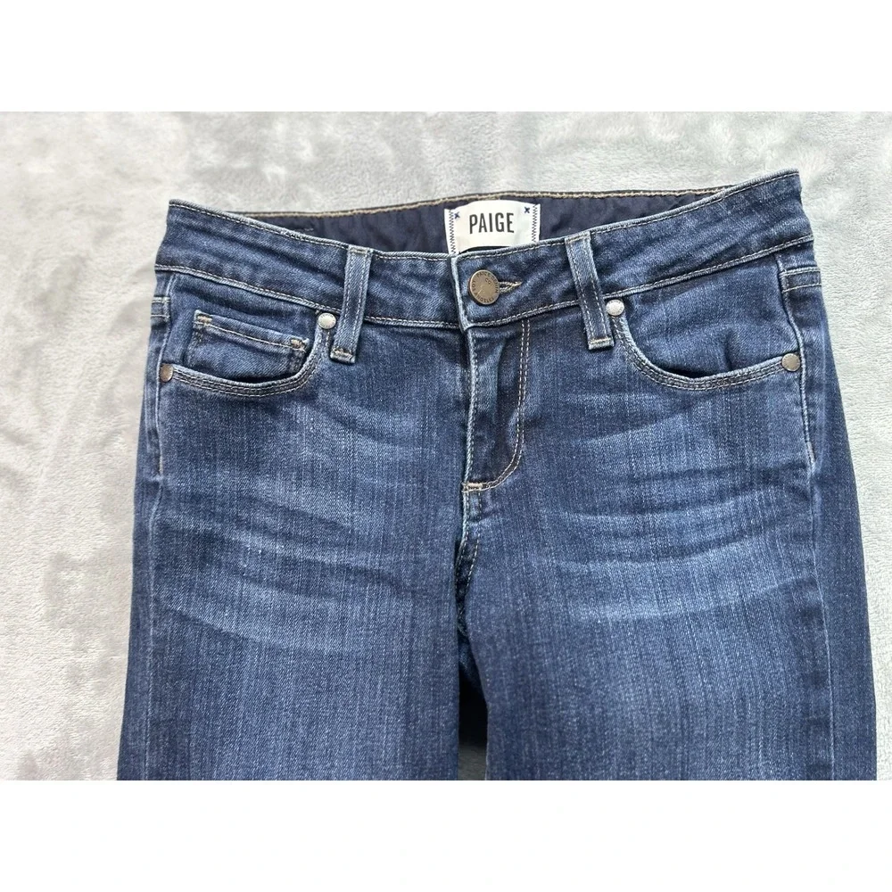 Paige Jeans Womens Sz 26 Dark Blue Skyline Ankle Peg Whiskered Stretch Faded Low